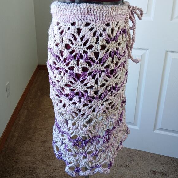 Icy Grape Crochet Skirt OSFM Plus Sized drawstring waist open lacy swim cover - Picture 6 of 7